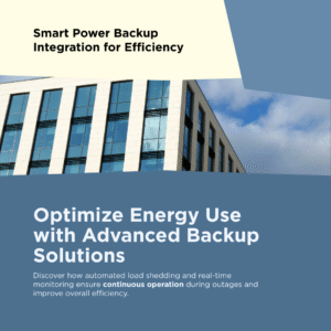 Modern power backup system for commercial buildings featuring an Uninterruptible Power Supply (UPS) and standby generator ensuring uninterrupted electricity during outages. 