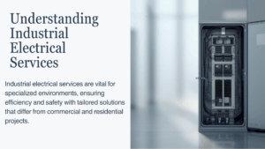 ndustrial Electrical Services in a warehouse, providing tailored solutions for large-scale power needs