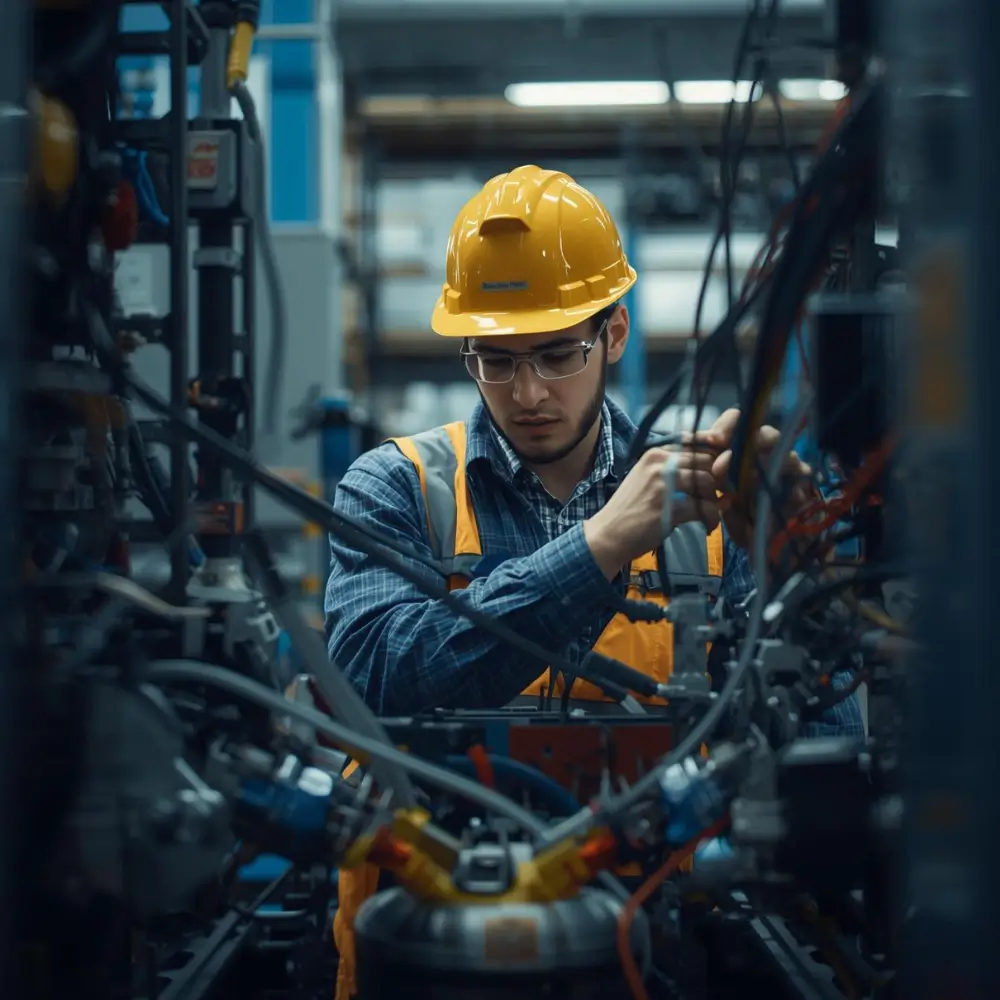 Industrial electrician working on high-voltage machinery