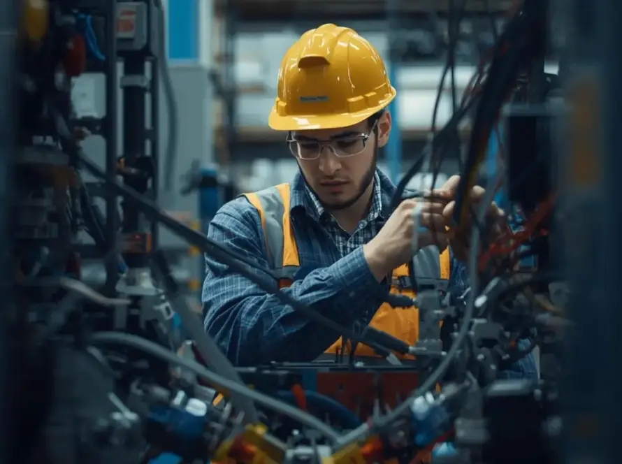 Industrial electrician working on high-voltage machinery