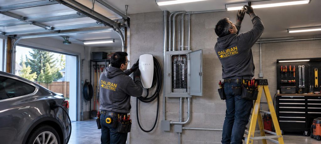 Licensed electricians are working on a residential project